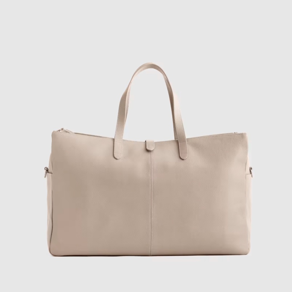 Quince Italian Leather Triple Compartment Weekender-Taupe